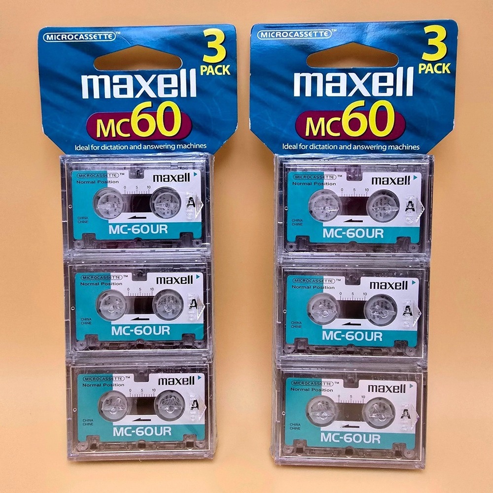 6 Pack Maxell MC-60 UR Microcassette Blank 60 Minute Audio Tapes New Sealed